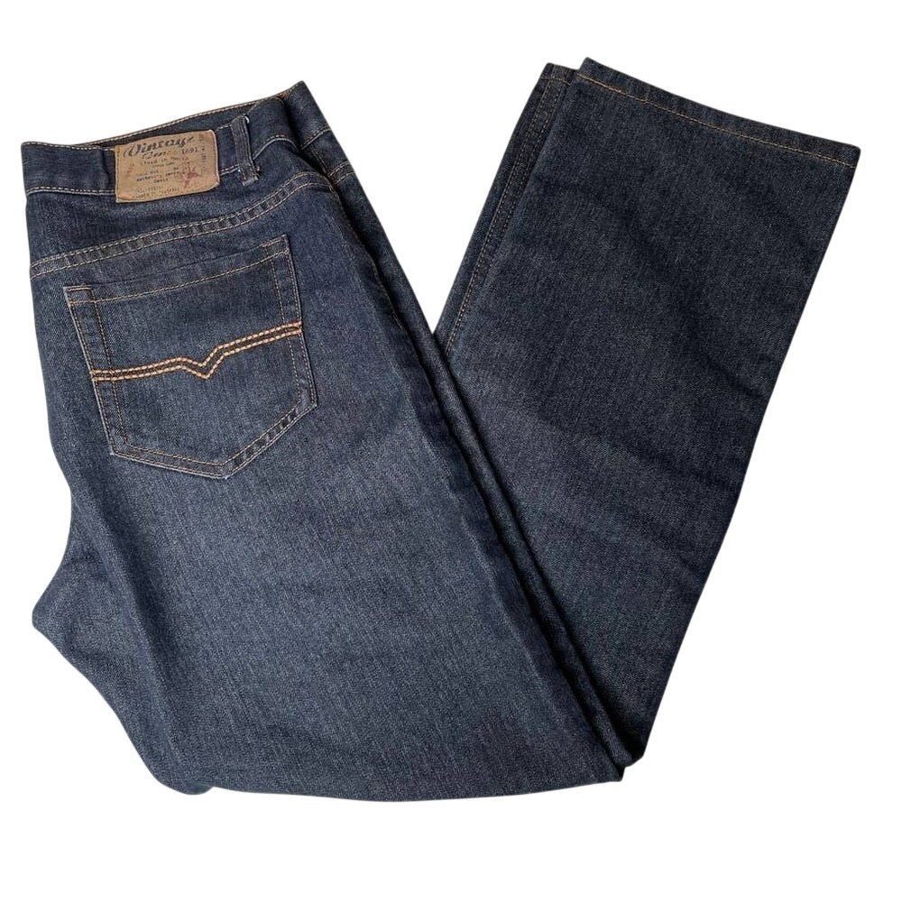 Vintage Genes Slim Straight Dark Wash Denim Jeans Blue W34 L30